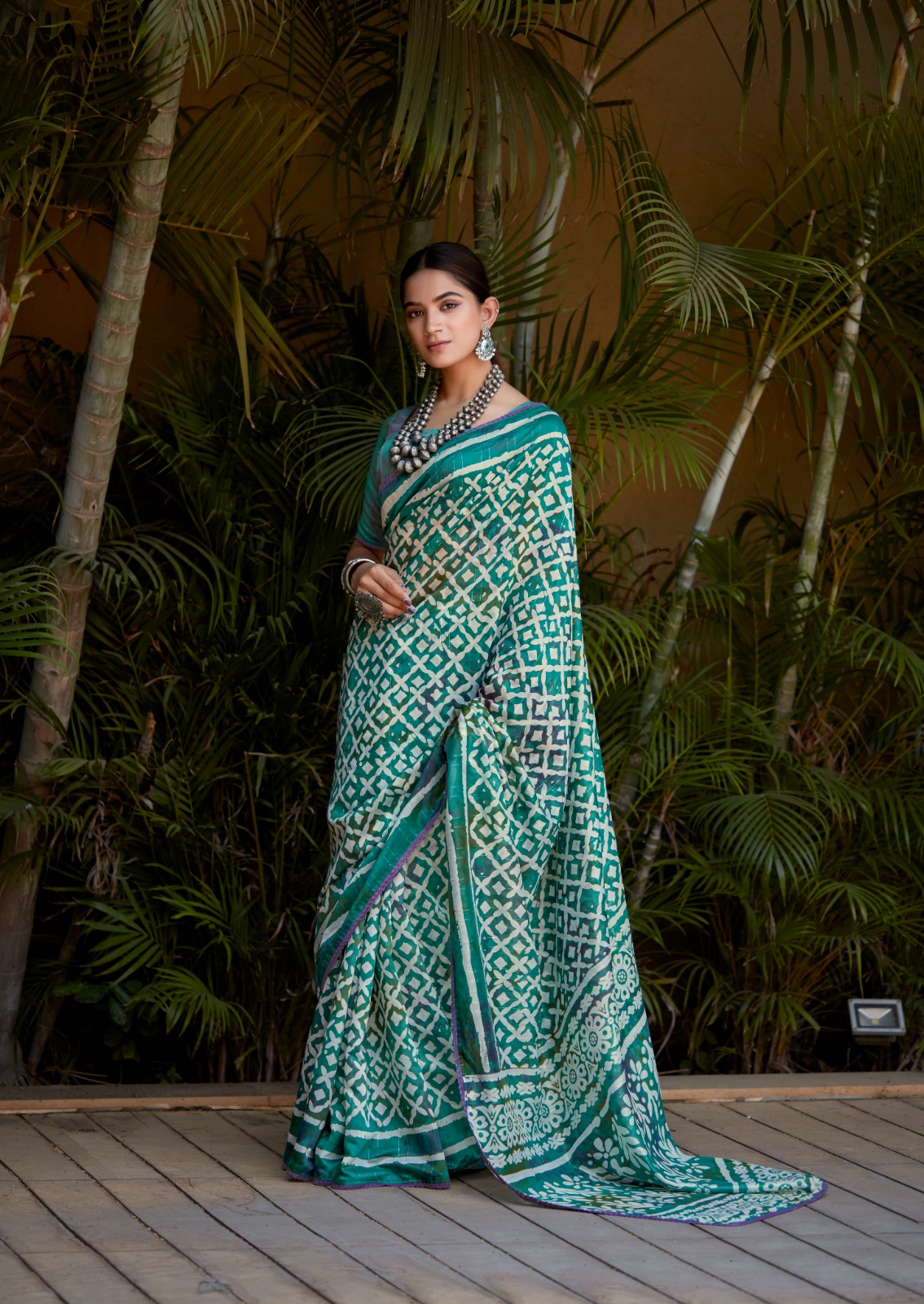 mix cotton grenn blue saree